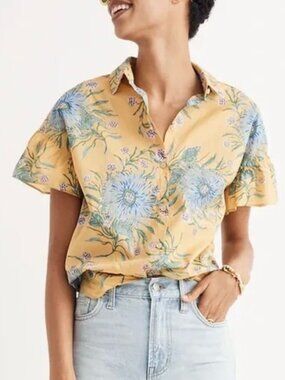 Madewell Floral Button Down Short Sleeve Blouse